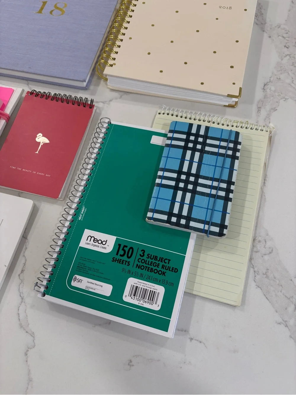 Assorted Notebooks & Planners - Mix of Colors (Blue, Red, Cream, Green)